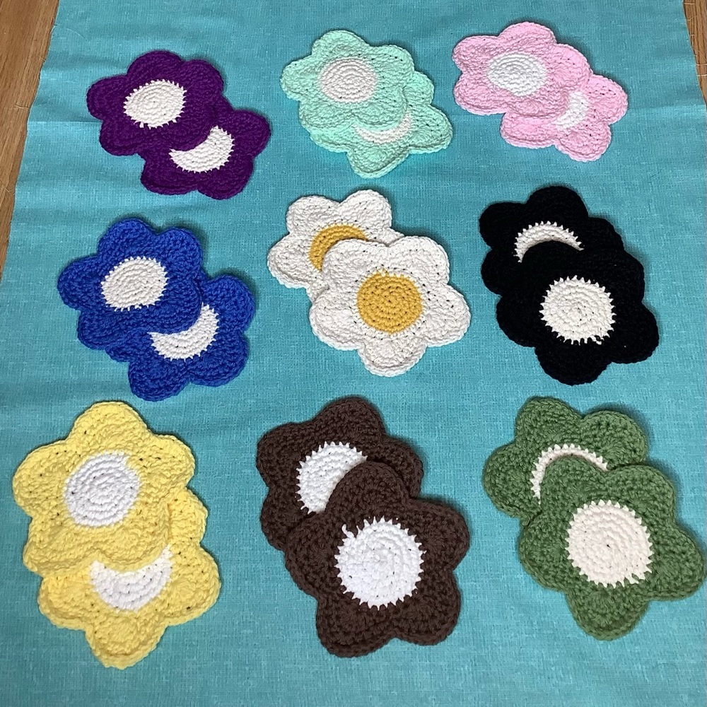 Hand crochet flower coasters